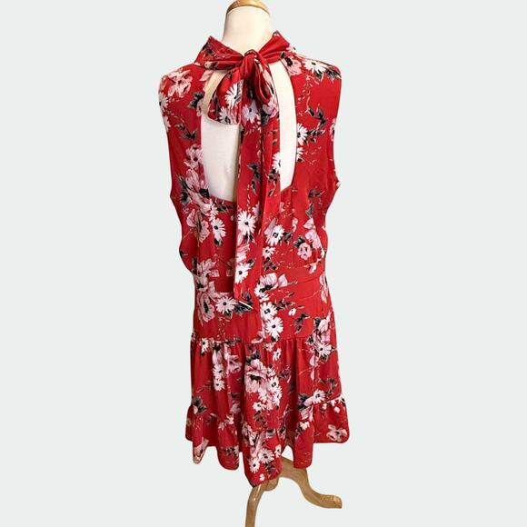 ELLE Floral‎ Tiered High Neck Low Back Dress Sz XXL Back Bow Tie Feminine Career - Picture 2 of 12